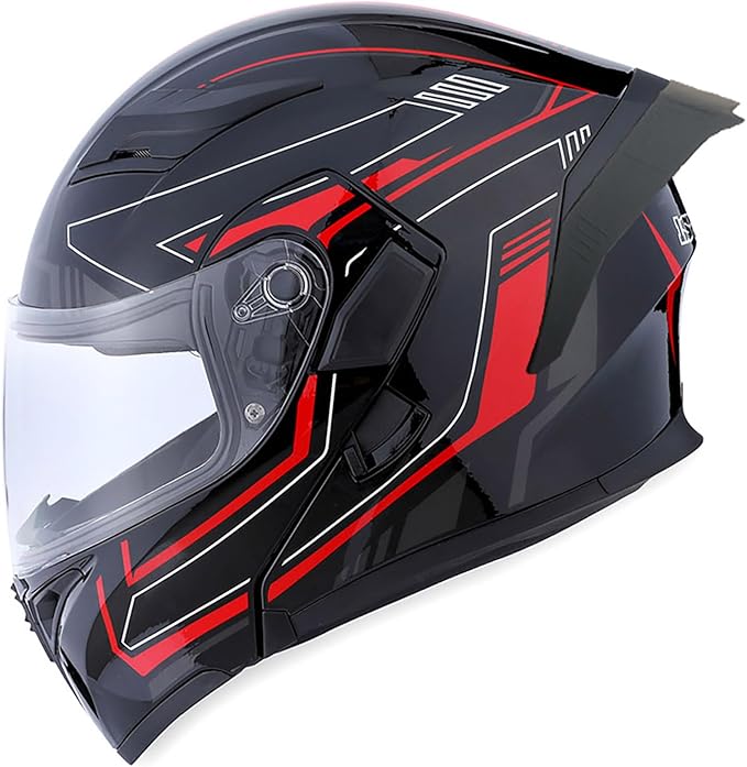 1Storm Motorcycle Modular Full Face Helmet Flip up Dual Visor Sun Shield: HB89 Arrow Red