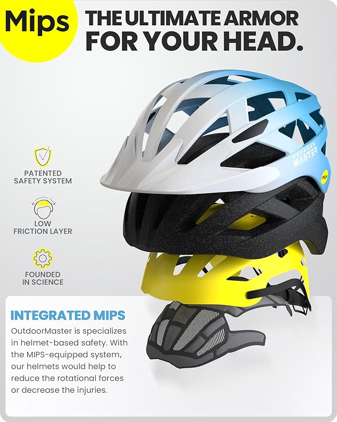 OutdoorMaster Gem Recreational MIPS Cycling Helmet - Two Removable Liners & Ventilation in Multi-Environment - Bike Helmet in Mountain, Motorway for Youth & Adult