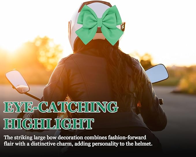 Bow Helmet Accessory, 8.07"x11.22" Stylish Motorcycle Helmet Bow Decoration for Women, Removable Cute Fashion Ribbon Bows Ornament for Motorcycle Scooter E-Bike Helmets (Light Green)