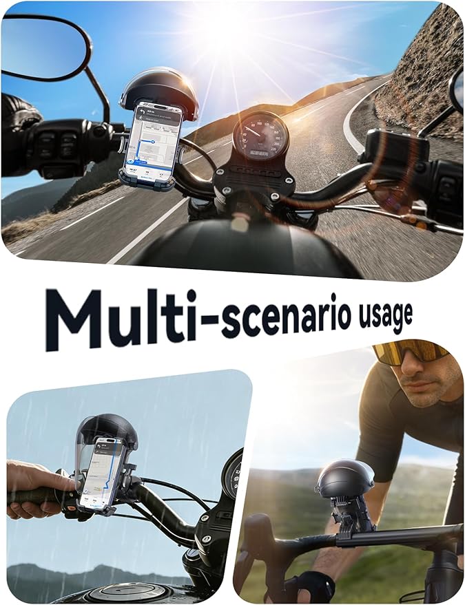 JOYROOM Motorcycle Phone Mount Holder, [All-Weather Sunshade & 120mph Secure Lock] Phone Holder for Motorcycle ATV UTV, [Metal Lock] Handlebar Phone Mount for iPhone 17 16 15 14 Pro, All 4.7-7" Phones