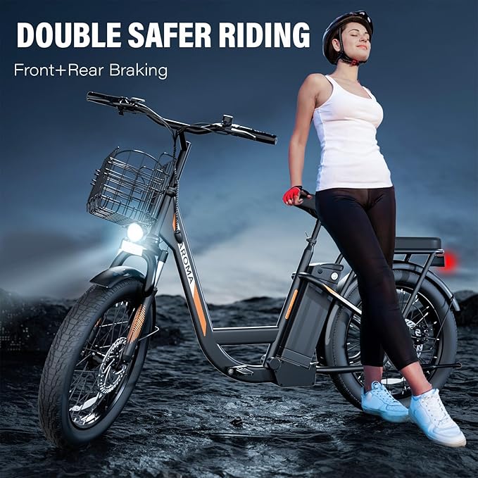 Caroma Peak 500W/800W/1200W Electric Scooter with Seat, 20" Fat Tire Electric Bike with 48V Removable Battery, Up to 30Miles & 20MPH, Adult Scooter for Commuting with Basket&Adjustable Seat