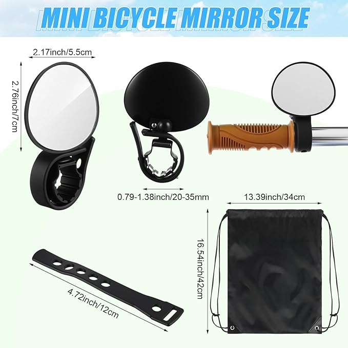 Hestya 2 Pack Bike Handlebar Mirror 360° Adjustable Rotatable Universal View Bicycle Mounted Mirror with Storage Bag Bicycle Accessories Shockproof Acrylic Convex for Mountain Road Bike
