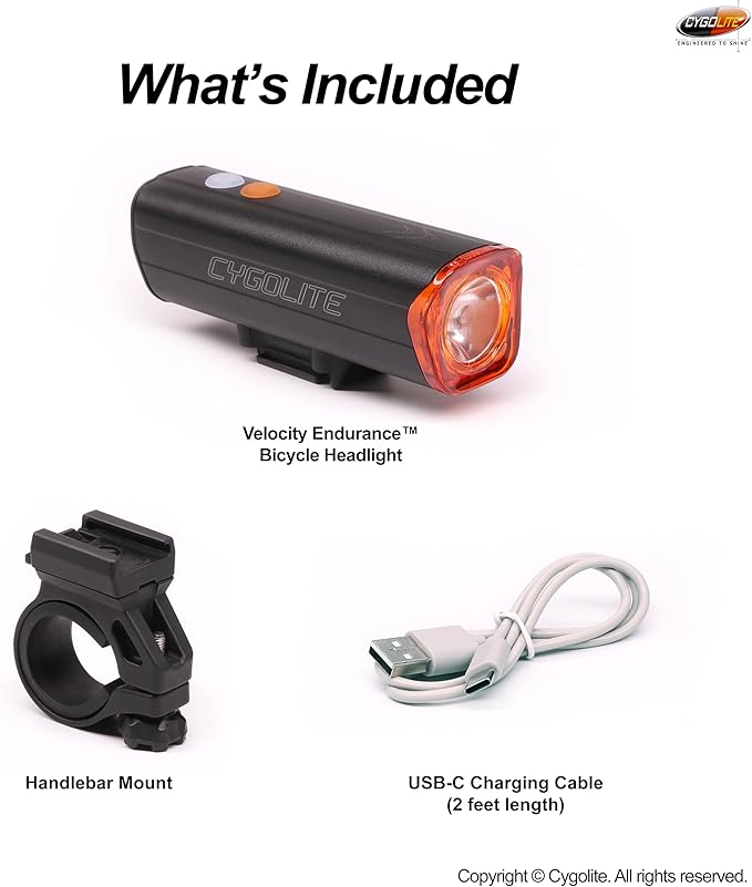 Cygolite Velocity 1600, 1200, 1000, 800 Lumen USB-C Bike Lights – Anodized Aluminum Alloy – 9 Light Modes – Fine Tunable Brightness - Compact, IP67 Waterproof – Hard Mount – Road & Mountain