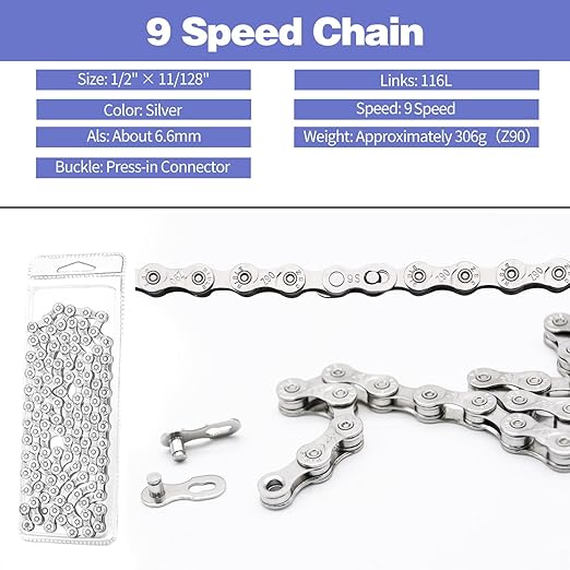 Bike Chain Kit, 9 Speed Multi-Function Bike Mechanic Repair Kit, Chain Breaker and Bike Link Plier with Hook and 6 Pairs Bicycle Buckle, Reusable