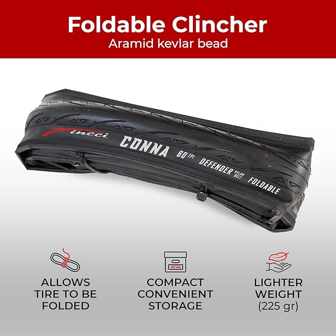 Fincci 700x25c Tire - Road Bike Tires 25-622 with 1 mm Nylon Anti Puncture - Black 700c Bike Tire Puncture Proof with Kevlar for Racing, Hybrid, Folding Bicycles - Flatless Bike Tires 28 inch