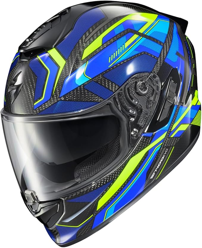ScorpionEXO ST1400 EVO Carbon Fiber Full Face Sport Touring Street Motorcycle Helmet - Bluetooth Ready Speaker Pockets DOT ECE Hex (Gloss Blue - 2X-Large)