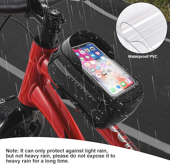 Bike Phone Handlebar Bag Quick Release Bike Front Frame Bag Bike Phone Mount Bag Waterproof Sensitive Touch Screen & Sun Visor Bike Top Tube Bag Suitable for Cell Phones 7''