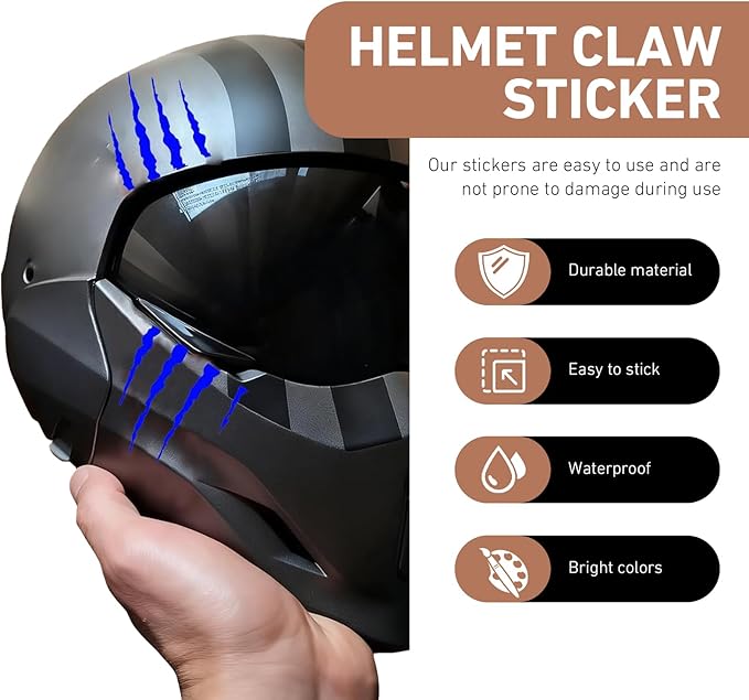 1 SET Motorcycle Helmet Sticker, Monster Claw Scratch Cool Decal, Reflective Waterproof Film with Adhesive Backing, DIY Decoration Accessory for Helmet Vehicle Laptop Wall (Blue)