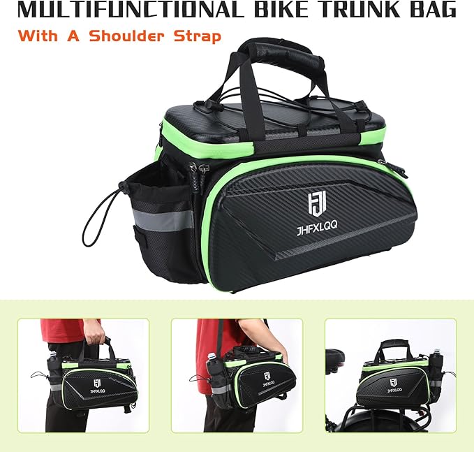 Bike Bag for Bicycle Rear Rack: 17L (Expandable to 35L) Large Capacity Hard Shell Electric Bike Trunk Saddle Bag Waterproof Leather Carbon Fiber Style - Panniers Bike Bags for Ebike and Bicycle