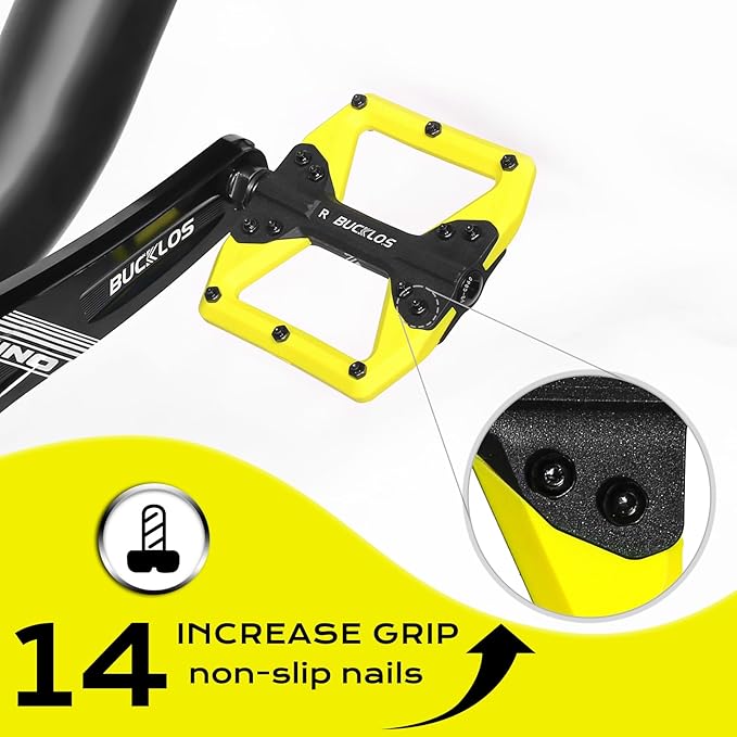 BUCKLOS MTB Flat Pedals Mountain Bike Pedals, 3 Bearings CNC Adult Road Bike Pedals, Bicycle Platform Aluminum Alloy Non-Slip Pedal for Gravel Bike/BMX 9/16"(Black)