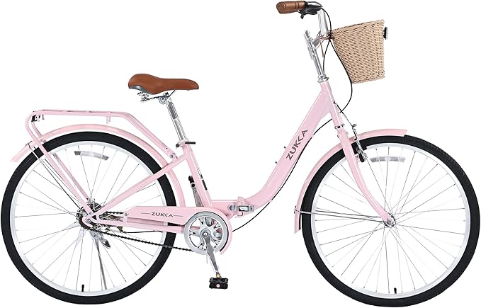 26 Inch Women's Folding Bike – Lightweight&Collapsible Frame with Dual Brakes,Single-Speed Commuter Bicycle for Adult,Multiple Color