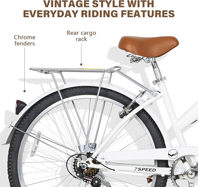 WEIZE Beach Cruiser Bike, 26 inch Commuter Bicycle for Adult Men and Women,High-Carbon Steel/Front & Rear Fenders, Comfortable City Bikes with Rear Rack or Basket, Ergonomic Upright Design