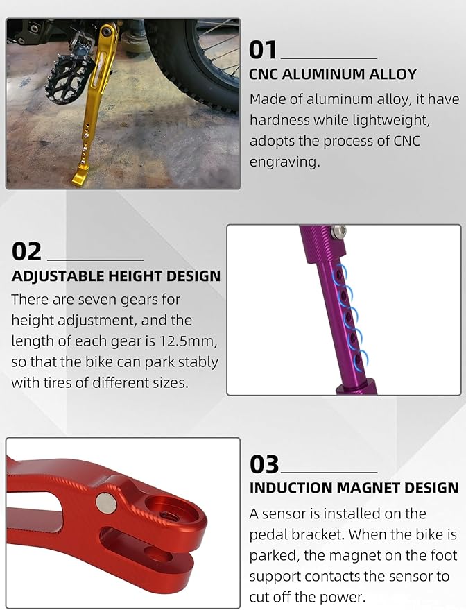 JFG RACING Kickstand for Surron Light Bee,CNC Foot Pegs Kick Stand for Electric Dirt Bike Surron Light Bee X and S/Talaria Sting/X160/X260-Purple