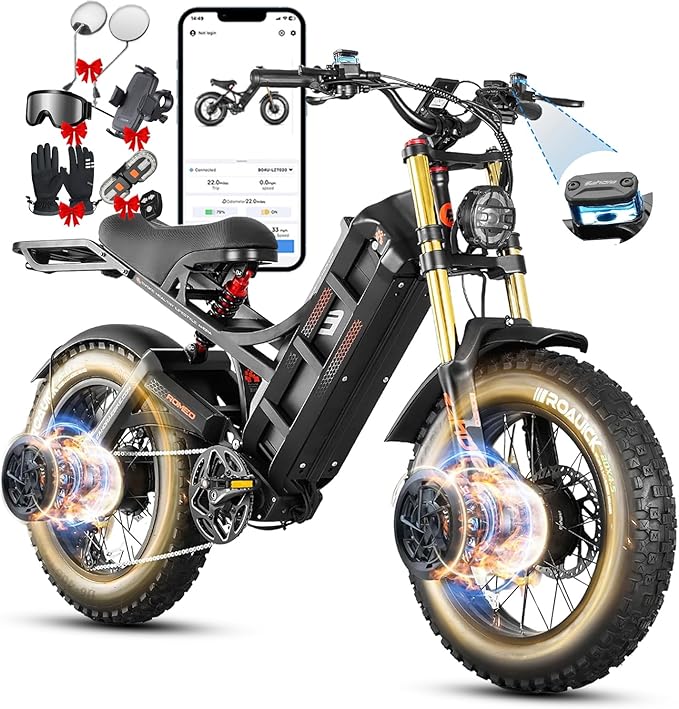 eAhora Romeo Pro 3 Electric Bike - [2026 Latest] 50MPH 5600W Dual Motor 60V 80AH 250Miles Long Range Ebike for Adults, 26" * 4.0 Fat Tire Fast Electric Mountain Bike Full Suspension Off-Road E-Bike