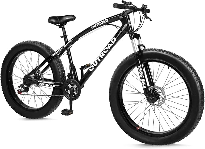 Outroad Fat Tire Mountain Bike with 26 inch Wheels, 21 Speed with High Carbon Steel Frame, Double Disc Brake and Front Suspension Anti-Slip Bikes