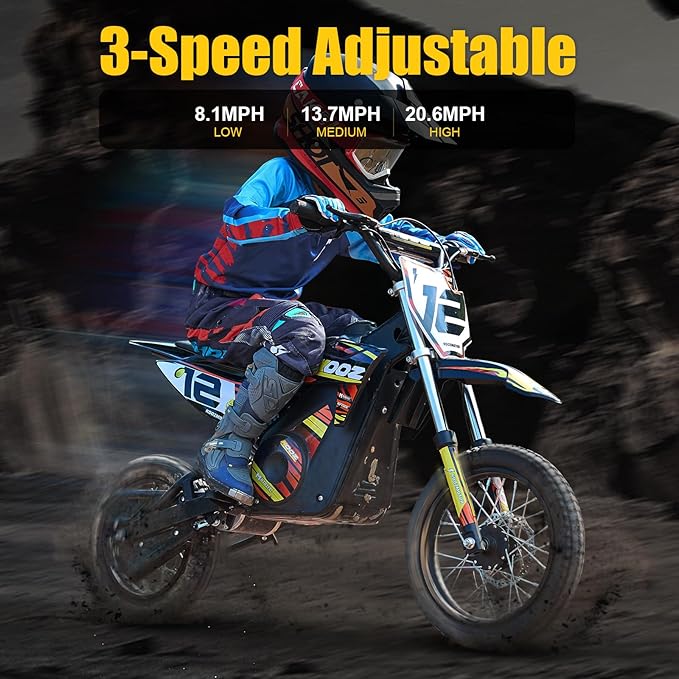 KOOZ HP112E PRO 36V 1000W Electric Dirt Bike for Kids, 3 Speed Modes Teen Electric Motorcycle Up to 20.6 MPH& 19 Miles Long-Range, Dual Suspension & Disc Brake, 16" Sturdy Tire