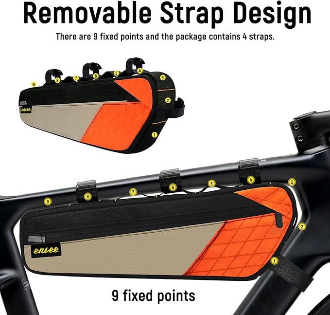ENLEE Bike Frame Bag, 2.5L Large Bicycle Frame Bag, Waterproof & Lightweight Triangle Bike Bag Perfect Storage Tool/Phone For Mountain Road Gravel Bike, Easy Installation With Straps, Orange