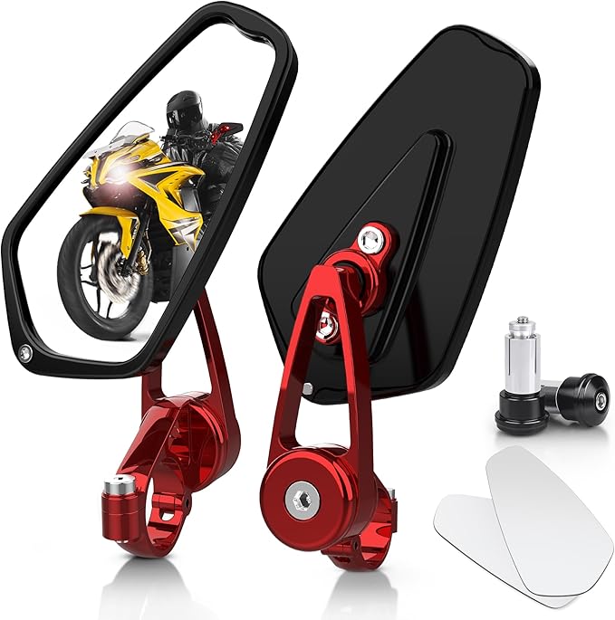 MICTUNING CNC Motorcycle Mirrors - 7/8" (22mm) Bar End Rear View Mirrors Compatible with Most Honda Grom, Yamaha, Kawasaki, Ducati, Suzuki and More - Red