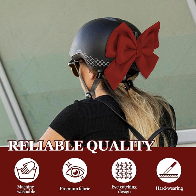 Bow Helmet Accessory, 8.07"x11.22" Stylish Motorcycle Helmet Bow Decoration for Women, Removable Cute Fashion Ribbon Bows Ornament for Motorcycle Scooter E-Bike Helmets (Wine Red)