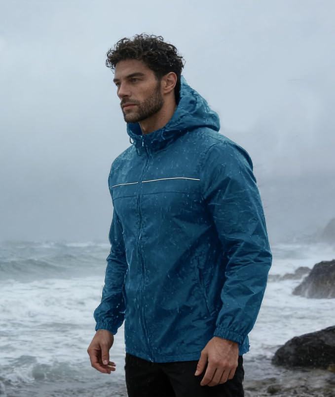SWISSWELL Mens Rain Jacket & Coats Packable Lightweight Waterproof Windbreaker Hooded for Golf Cycling Hiking