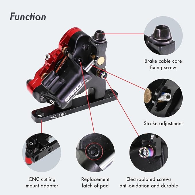 DJC Hydraulic Brake Caliper for Road Bike Gravel 2 Pistons Cable actuated Flat Mount with Brake disc IIIPRO