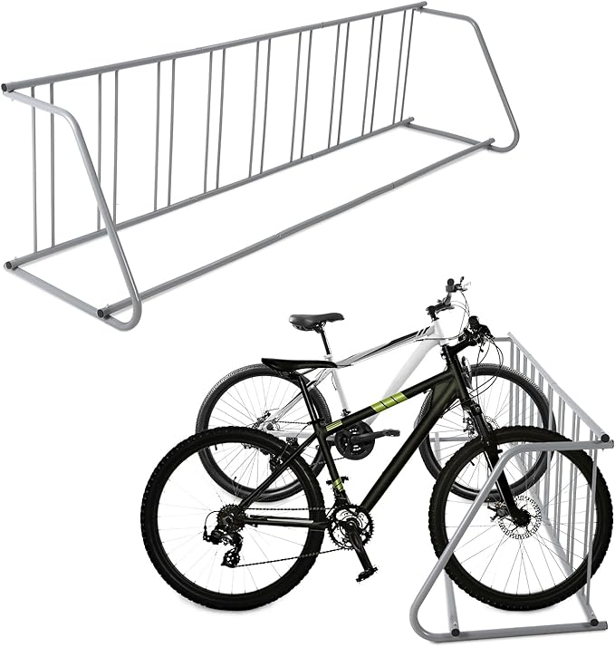Single Side 9 Bike Floor Rack 110 Inch Length Freestanding Bicycle Parking Stand In Ground Grid Design for Garages Streets Yards and Bike Events Heavy Duty Storage (Grey, Single Side 9 Bike)
