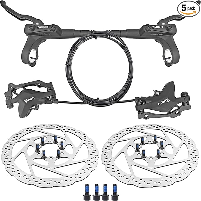 MT200 Disc Brake Set,hydraulic Disc Brake Kit with 160mm Rotors, Left Front 850mm & Right Rear 1450mm,Aluminum Alloy Dual-Piston Hydraulic Brake Kit for Mountain Bike