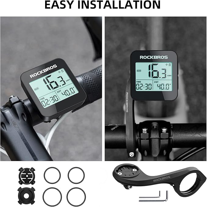 ROCKBROS GPS Bike Computer with Mount, Cycling Computer with Automatic Backlight, Bicycle Odometer IPX6 Waterproof and 600mAH Battery Large Display Screen