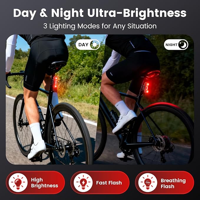 Bike Tail Light with Bike Tracker, GPS Real-Time Track (iOS Only, Work with Apple Find My), 3 Light Modes, Rechargeable Type-C, IPX6 Waterproof, Cycling Safety Rear Bike Light for Night Riding