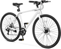 700C Hybrid Bike for Adults, Lightweight Aluminum City Commuter Bicycle, 8-Speed Urban Fitness Bike for Men & Women, Dual Disc Brakes, Upright Handlebar, LED Headlight & Reflectors
