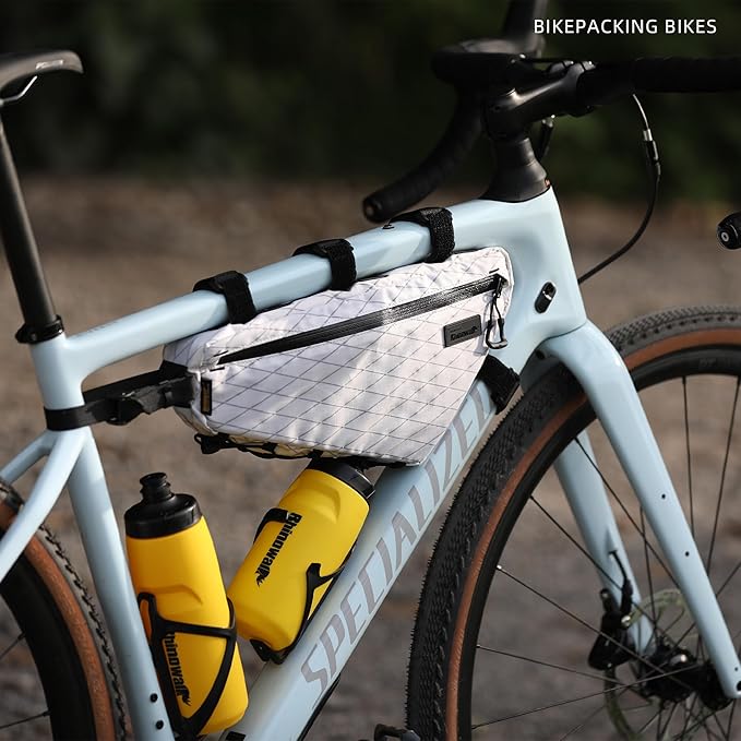 Rhinowalk BHD0018 Bike Frame Triangle Bag 2.9L, Waterproof Storage Bag with YKK Zippers, Cable Port & Pump Holder, Fits Hydration Pack – White