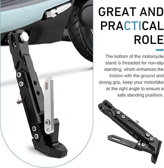 Universal Motorcycle Kickstand, 6 Level Heavy Duty Adjustable CNC Aluminum Alloy Side Stand Foot, Replacement Support Stand for Motorbike, Scooter, Dirt Pit Bike (Black)