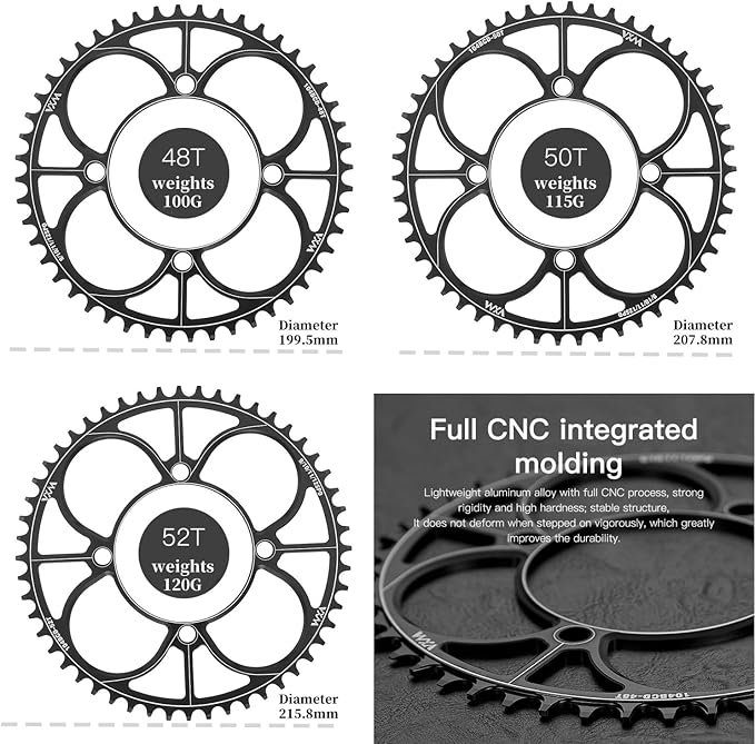 YBEKI 104BCD Chainring - CNC 7075-T6 Aluminum Narrow-Wide Round Chainwheel for MTB/Road Bikes (32-52T) | Compatible with Shimano/SRAM 8-11 Speed | Ultra-Light | Anti-Drop Design (Black/Red)