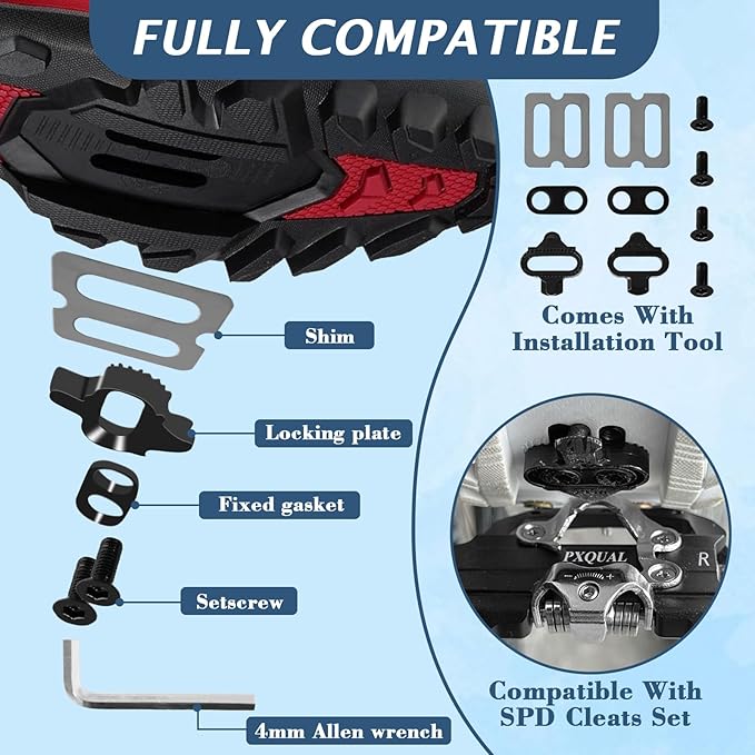 SPD Bike Pedals, 9/16 "Mountain Bike Pedal, Aluminum Alloy Sealed Clipless Pedals Compatible with SPD Type Cleats - Easy Clip in & Out