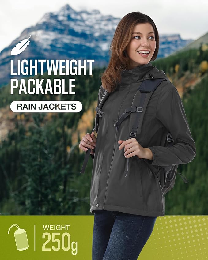 33,000ft Women's Rain Jacket Waterproof Lightweight Packable Raincoat with Hood for Golf Hiking Travel Windbreaker