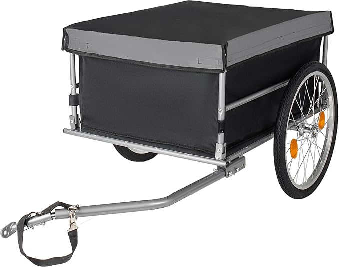 Aluminum Bicycle Trailer, Foldable Bike Cargo Trailer with Universal Hitch, 20'' Wheels, Removable Cover, Folding Frame Quick Release, Ebike Trailers for Camping, Groceries, 120 LBS Capacity, Black
