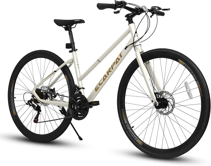 700C Road Hybrid Bike for Adult, 21-Speed Road Bicycle with Carbon Steel Frame and Dual-Disc Brakes