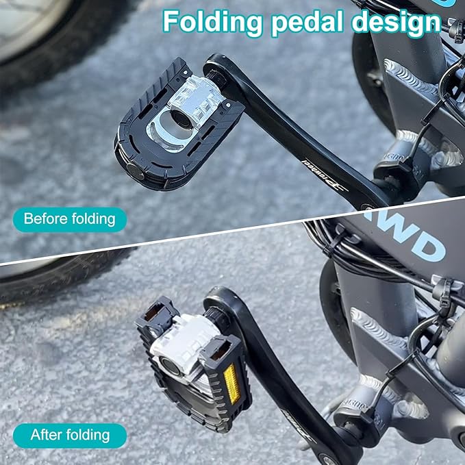 Bike Pedals, Folding Bike Pedals 9/16'' with Reflective Strips | Aluminum | Non-Slip | Waterproof | Wide Flat Cycling Foldable Pedals for Ebike, Urban Commute, MTB Bikes