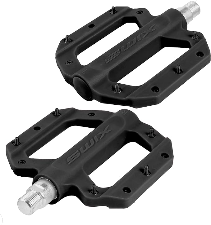 SWIX Bike Pedals Professional Mountain and Road Bike Flat Pedal Wide Paltform and Lightweight Non-Slip Pedal for 9/16" Bike/Hybrid Bike/E-Bike Parts Replacement Pedals Bike Accessories