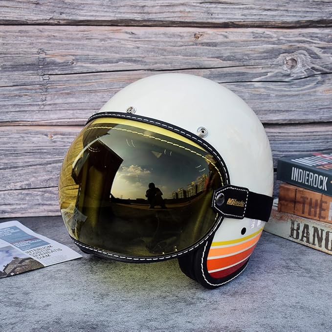 Universal Open Face 3/4 Helmet Visor Lens Bubble Motorcycle Windshield Capacete Lens Vintage Motorbike Helmet Goggles (Yellow)
