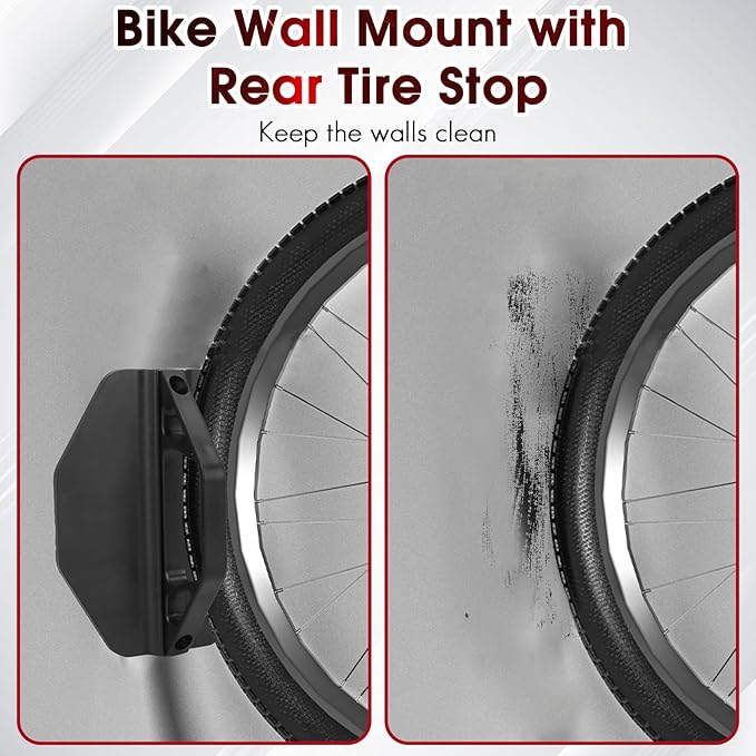 Bike Wall Mount Rack - Heavy-Duty Foldable Vertical Bicycle Storage with Hooks, Space Saving Wall-Mounted Organizer for Mountain/Road/Kids Bikes - Anti-Scratch & Tool-Free Install, Holds 70lbs