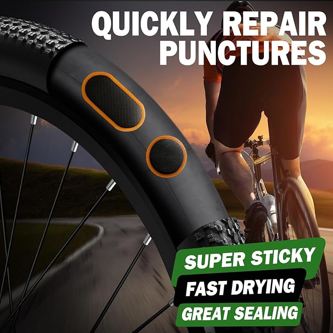 Bike Tube Patch Kit with Vulcanizing Patches - Assorted Sizes, Portable Bicycle Tire Repair Patches for Road, Mountain Bike, Scooter & Ebike Emergency