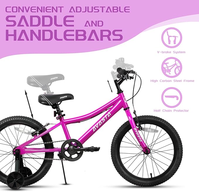 AVASTA Bilbo 18 20 24 Inch Kids Bike for Boys Girls 5-14 Years Old, Retro Style High Carbon Steel Bicycle with Adjustable Handlebars and Seat, Dual V-Brakes, Kickstand, Multiple Colors