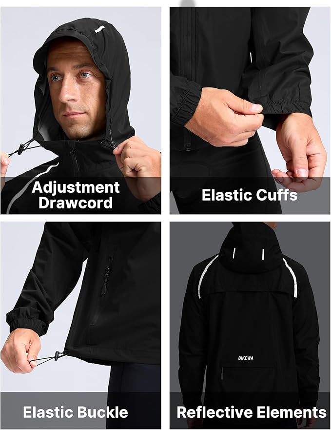 Bikewa Men's Cycling Rain Jackets Waterproof Running Bike Windbreaker Lightweight Packable Hooded Jacket