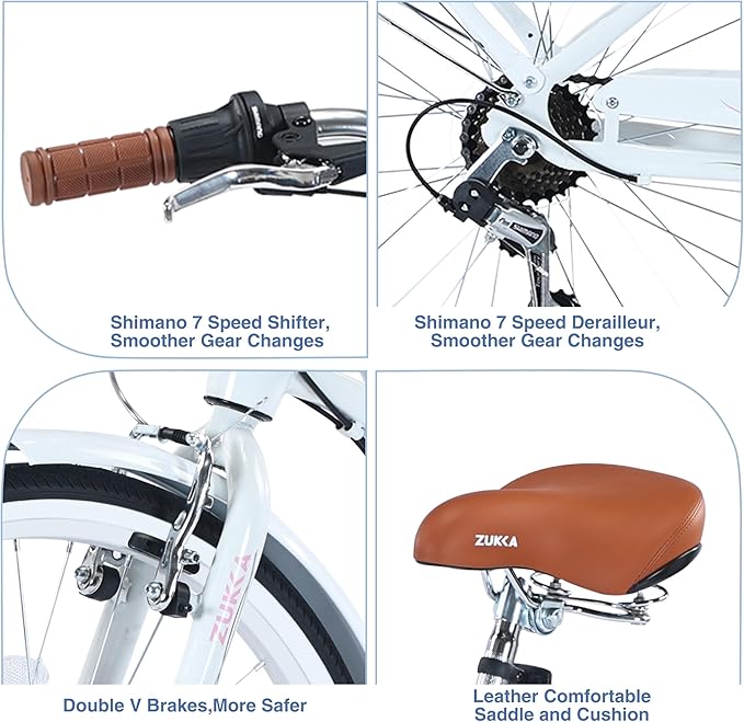 Commuter Bicycle, 26 Inch Ladies Bicycle for Adult, 7-Speed/High-Carbon Steel/Front & Rear Fenders, Ergonomic Upright Design Multiple Colors