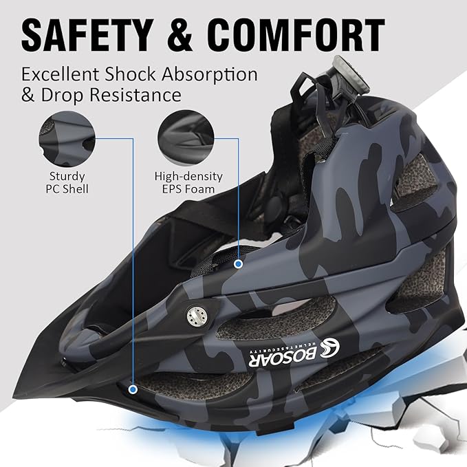 Mountain Bike Helmet,Adult Cycling Helmet with Camera Mount and Detachable Visor for Men Women Youth,Suggested Fit 55-61 Cm