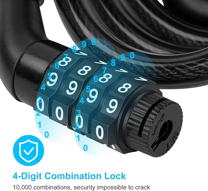 Ainiv 4FT Scooter Lock Anti-Theft, Bike Locks Cable Combination 4 Digit/12 Steel Cables Resettable Compatible for Xiaomi M365/Max/GXL/Ninebot/Segway Scooter/Moto/Bicycle Lock with Lock Holders