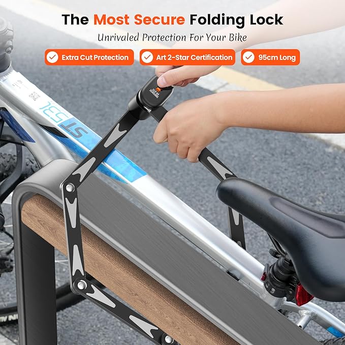 Sportneer Bike Lock - High Security Folding Bicycle Lock Art Certified - Bike Locks Heavy Duty Anti Theft with 3 Stainless Keys and Mount Bracket for Bicycles Scooter Ebike - 95cm/3.12ft, 2.86lbs