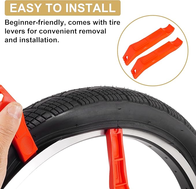 2-Pack 20x1.75 Bike Tire Tube, 20 Inch Mountain Bike Tires & Tubes, Folding Replacement Bicycle Tires with 2 Tire Levers for Hybrid, City Commuter, Urban