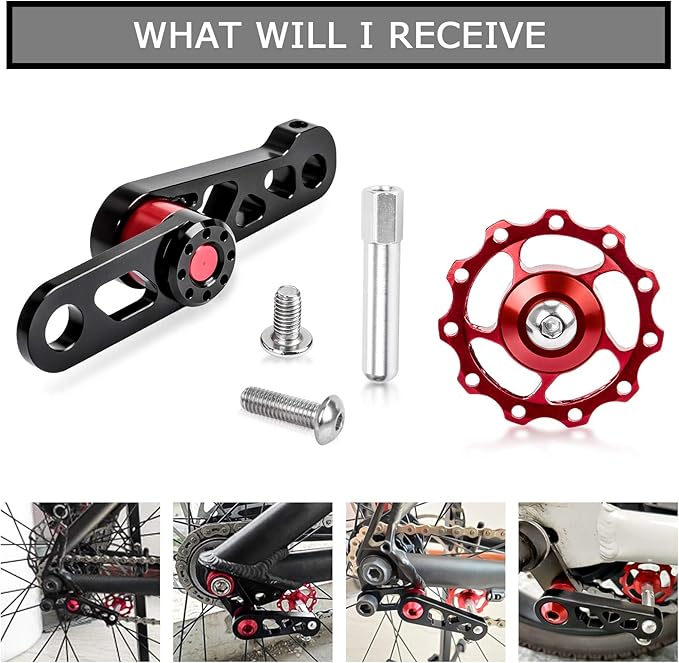 PSLER Bike Single Speed Chain Tensioner, Aluminum Alloy Bicycle Chain Guide with Derailleur Hanger, Foldable Bike Chain Stabilizer Replacement for MTB Road Cycling Accessories